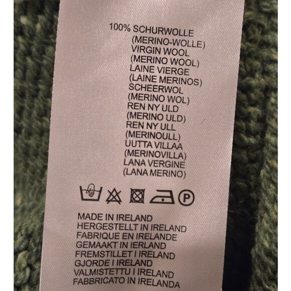 Aran Ireland 100% Natural Wool Crop Hooded Sweater Green Large NWT Certified - Picture 9 of 11